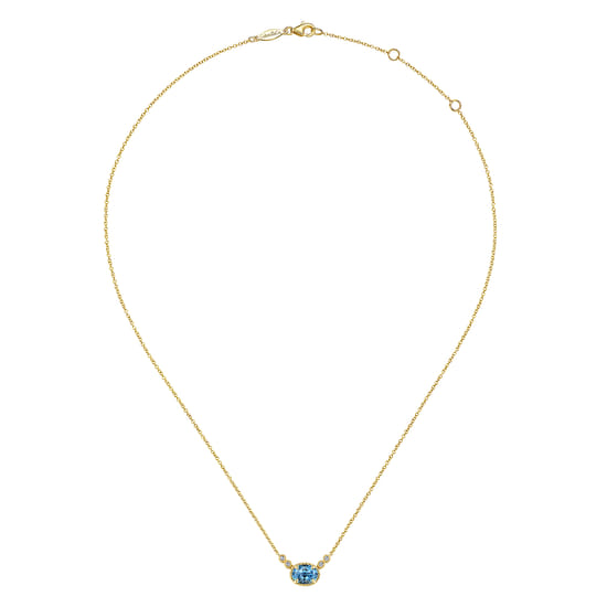 14K Yellow Gold Oval Swiss Blue Topaz Pendant Necklace with Diamond Accents angle 2