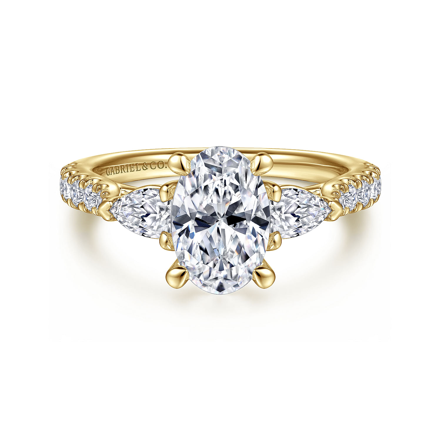 Gabriel - 14K Yellow Gold Oval Three Stone Diamond Engagement Ring