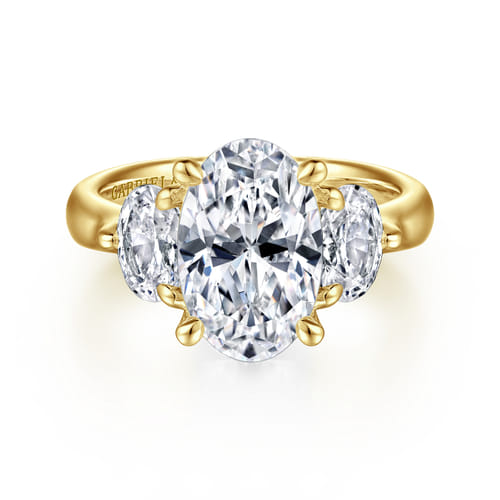 14K Yellow Gold Oval Three Stone Diamond Engagement Ring