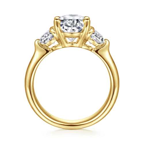 14K Yellow Gold Oval Three Stone Diamond Engagement Ring