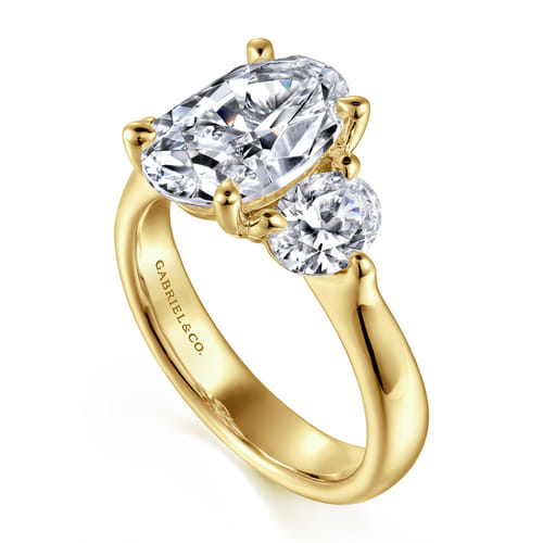 14K Yellow Gold Oval Three Stone Diamond Engagement Ring