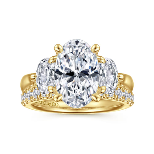 14K Yellow Gold Oval Three Stone Diamond Engagement Ring