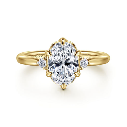 14K Yellow Gold Oval Three Stone Diamond Engagement Ring