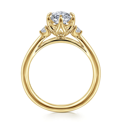 14K Yellow Gold Oval Three Stone Diamond Engagement Ring