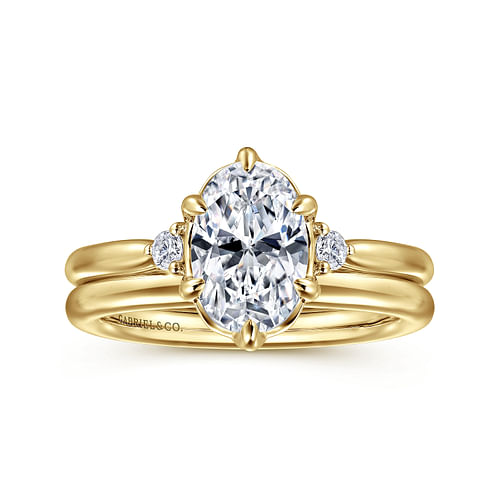 14K Yellow Gold Oval Three Stone Diamond Engagement Ring