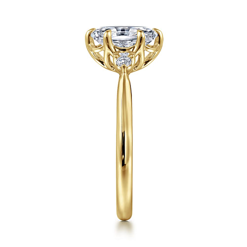 14K Yellow Gold Oval Three Stone Diamond Engagement Ring