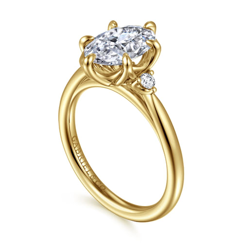14K Yellow Gold Oval Three Stone Diamond Engagement Ring