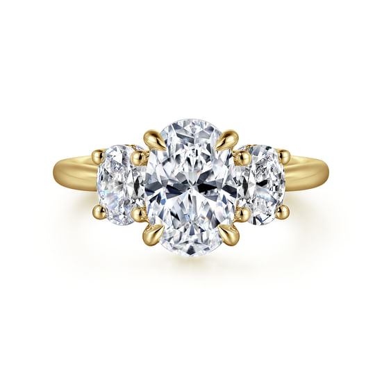 Gabriel - 14K Yellow Gold Oval Three Stone Diamond Engagement Ring