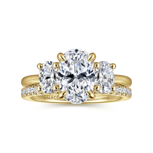 14K Yellow Gold Oval Three Stone Diamond Engagement Ring