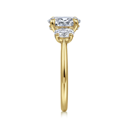 14K Yellow Gold Oval Three Stone Diamond Engagement Ring