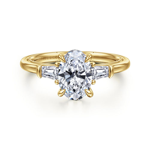 14K Yellow Gold Oval Three Stone Diamond Engagement Ring