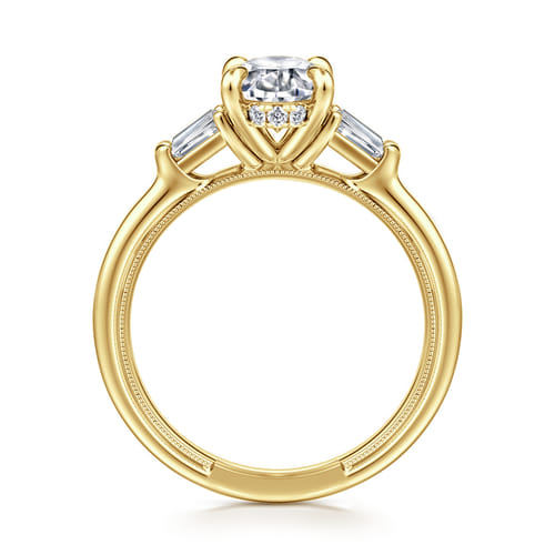 14K Yellow Gold Oval Three Stone Diamond Engagement Ring