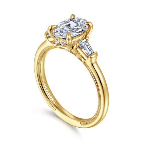 14K Yellow Gold Oval Three Stone Diamond Engagement Ring