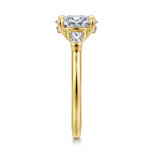 14K Yellow Gold Oval Three Stone Diamond Engagement Ring