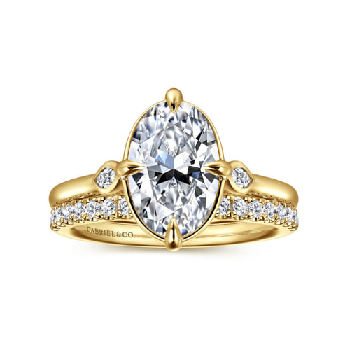 14K Yellow Gold Oval Three Stone Diamond Engagement Ring