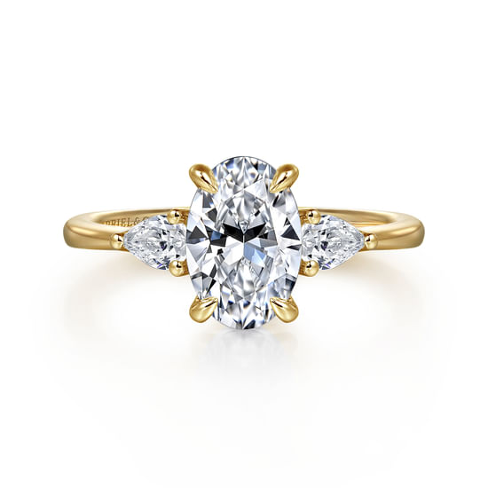 Gabriel - 14K Yellow Gold Oval Three Stone Diamond Engagement Ring