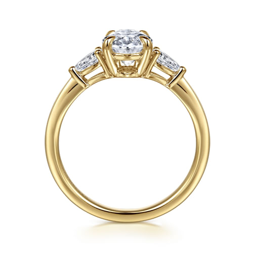 14K Yellow Gold Oval Three Stone Diamond Engagement Ring