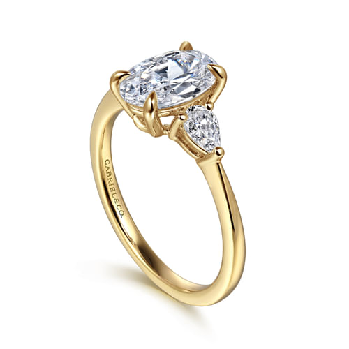 14K Yellow Gold Oval Three Stone Diamond Engagement Ring