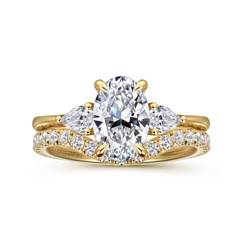 14K Yellow Gold Oval Three Stone Diamond Engagement Ring