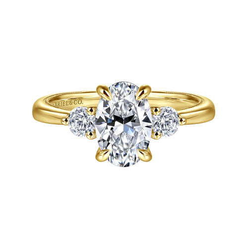 14K Yellow Gold Oval Three Stone Diamond Engagement Ring
