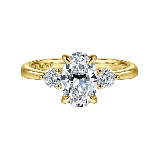 Gabriel - 14K Yellow Gold Oval Three Stone Diamond Engagement Ring