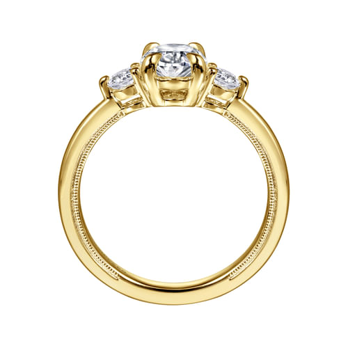 14K Yellow Gold Oval Three Stone Diamond Engagement Ring
