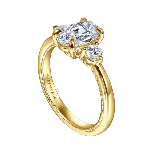 14K Yellow Gold Oval Three Stone Diamond Engagement Ring