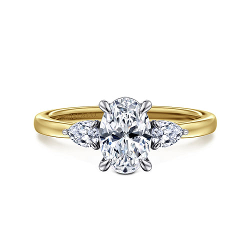 14K Yellow Gold Oval Three Stone Diamond Engagement Ring