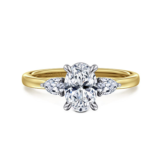 Gabriel - 14K Yellow Gold Oval Three Stone Diamond Engagement Ring