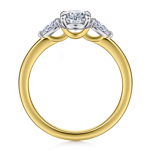 14K Yellow Gold Oval Three Stone Diamond Engagement Ring