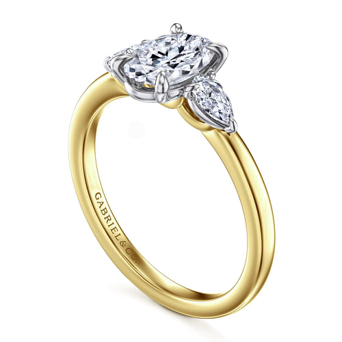 14K Yellow Gold Oval Three Stone Diamond Engagement Ring