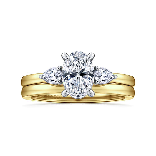 14K Yellow Gold Oval Three Stone Diamond Engagement Ring