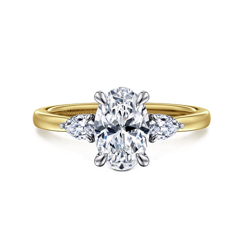 14K Yellow Gold Oval Three Stone Diamond Engagement Ring