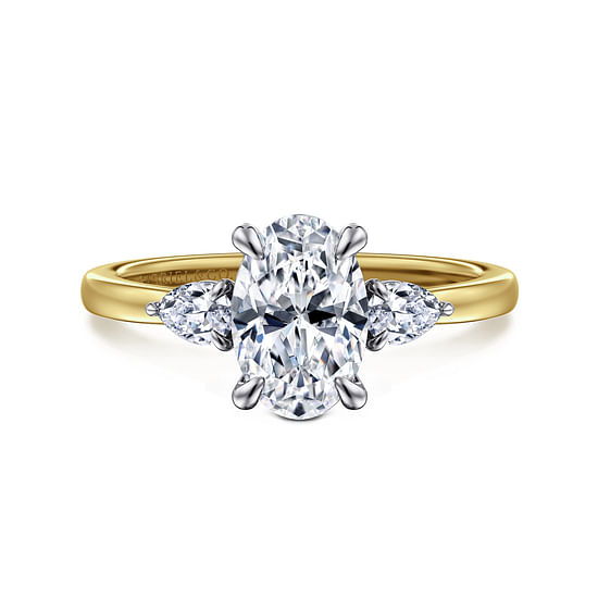 Gabriel - 14K Yellow Gold Oval Three Stone Diamond Engagement Ring