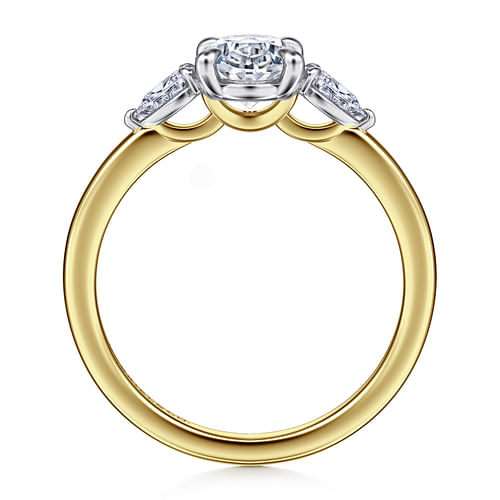 14K Yellow Gold Oval Three Stone Diamond Engagement Ring