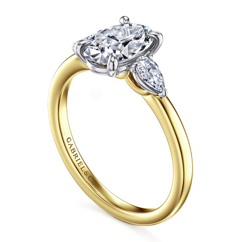 14K Yellow Gold Oval Three Stone Diamond Engagement Ring