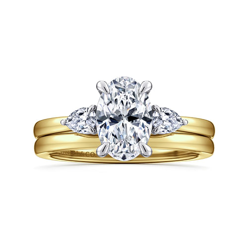 14K Yellow Gold Oval Three Stone Diamond Engagement Ring