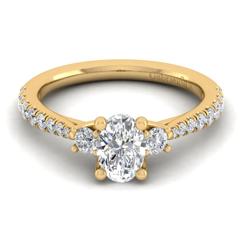 14K Yellow Gold Oval Three Stone Diamond Engagement Ring