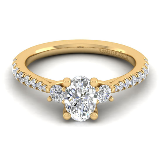Gabriel - 14K Yellow Gold Oval Three Stone Diamond Engagement Ring