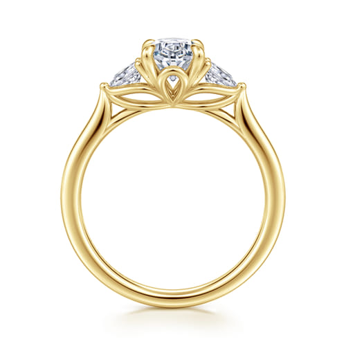 14K Yellow Gold Oval Three Stone Lotus Diamond Engagement Ring 14K Yellow Gold Oval Three Stone Lotus Diamond Engagement Ring
