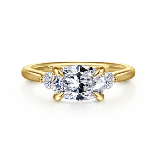 Gabriel - 14K Yellow Gold Oval Three Stone Lotus Diamond Engagement Ring