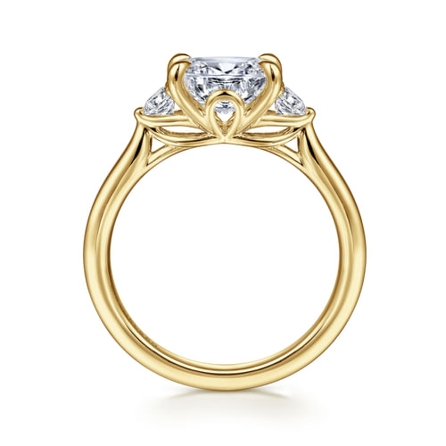 14K Yellow Gold Oval Three Stone Lotus Diamond Engagement Ring