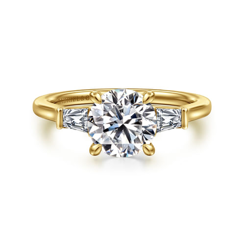 14K Yellow Gold Oval Three Stone Lotus Diamond Engagement Ring