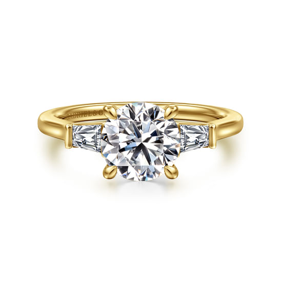 Gabriel - 14K Yellow Gold Oval Three Stone Lotus Diamond Engagement Ring