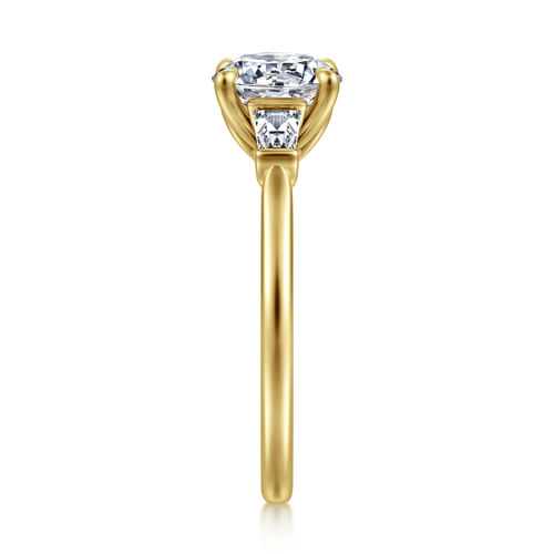 14K Yellow Gold Oval Three Stone Lotus Diamond Engagement Ring