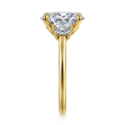 14K Yellow Gold Oval Three Stone Lotus Diamond Engagement Ring