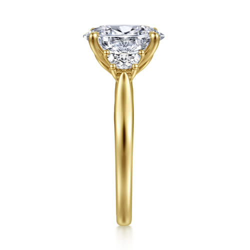 14K Yellow Gold Oval Three Stone Lotus Diamond Engagement Ring