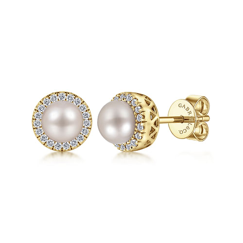 14K Yellow Gold PL- Diamond Halo Stud Earrings
