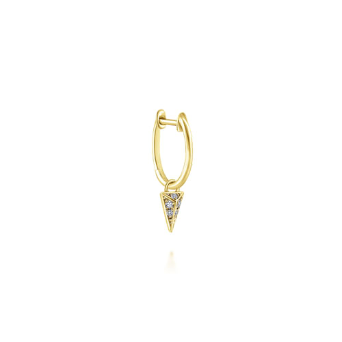 14K Yellow Gold Pavé 10mm Diamond Spike Drop Single Earring
