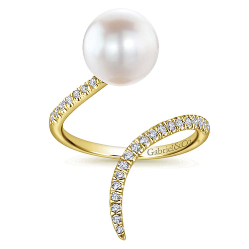 14K Yellow Gold Pavé Diamond & Cultured Pearl Ring